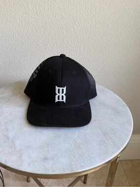 Black Mesh Baseball Cap with White Script Emblem